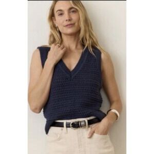 Marine Layer Montecito Vest Sz M Navy Blue Knit V Neck Boho Casual